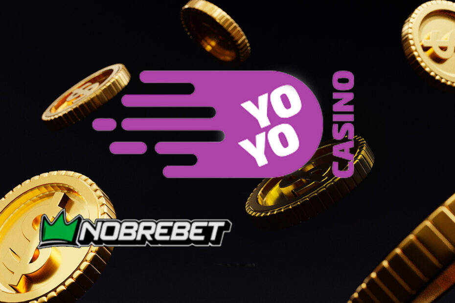 Logo da casa de apostas em destaque e moedas de dinheiro douradas com o símbolo $ - fazer apostas no YoYoCasino